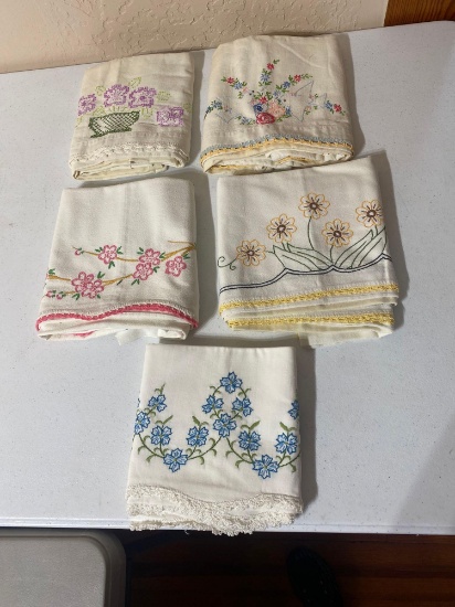 5 PAIRS OF STANDARD EMBROIDERED PILLOW CASES ??????? USED LIKE NEW CONDITION