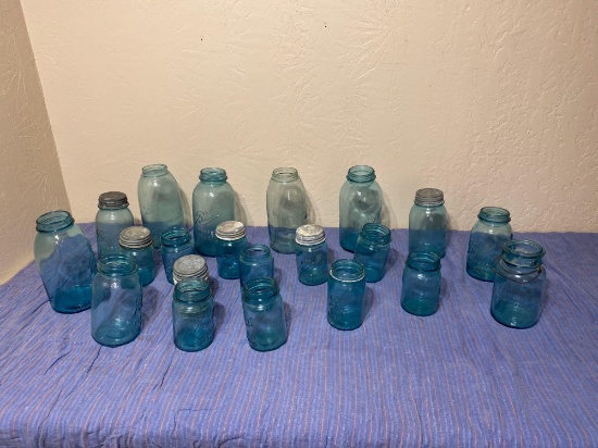 ASSORTMENT OF BLUE-BALL MASON JARS