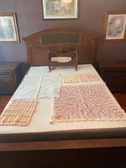VINTAGE ROCKING CRIB WITH BLANKETS