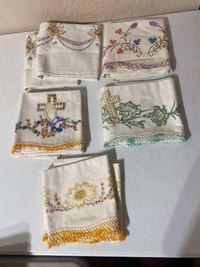 5 PAIRS OF STANDARD EMBROIDERED PILLOW CASES ???????USED LIKE NEW CONDITION