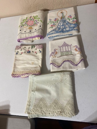 5 PAIRS OF STANDARD EMBROIDERED PILLOW CASES ???????USED LIKE NEW CONDITION