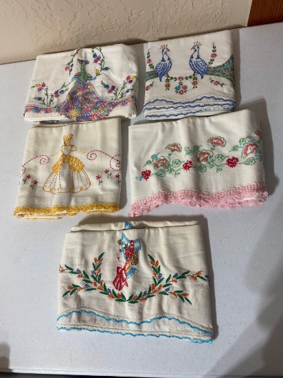 5 PAIRS OF STANDARD EMBROIDERED PILLOW CASES ???????USED LIKE NEW CONDITION