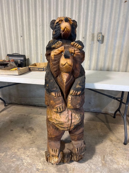 Wood carved mom and baby bear....