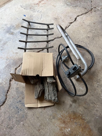 FIREPLACE BURNER, LOGS, AND RACK...