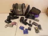 CANNON T50 WITH DIFFERENT LENSES 2 DIGITAL CAMERAS, SHARP VIEW CAM VIDEO CAMERA AND ACCESSORIES