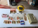 FISHING LURES, TACKLE BOX, AND MINNOW BUCKET...
