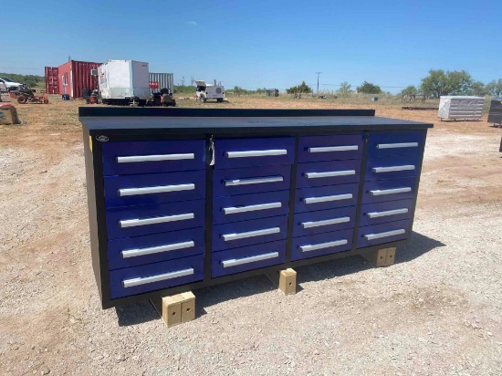 2022 Steelman 7FT Work Bench with 20 Drawers. 87*23*39 inch. Drawers with lock and Anti-slip inners.