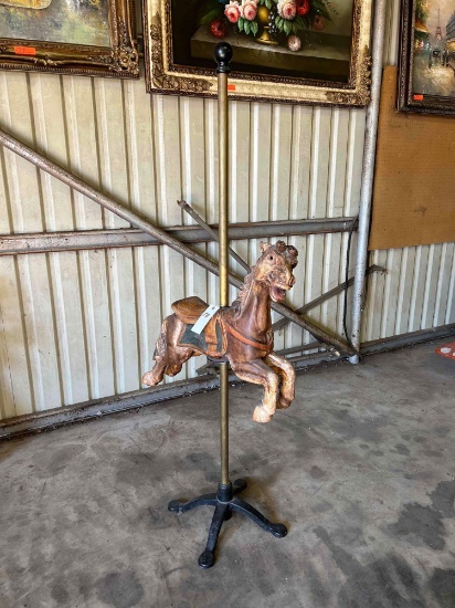 CARVED WOODEN CAROUSEL HORSE ON POLE