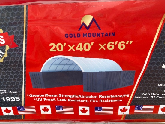 NEW 2022 GOLD MOUNTAIN DOME CONTAINER SHELTER 20X40 FT PE FABRIC GALVANIZED, UV RESISTANT AND FIRE