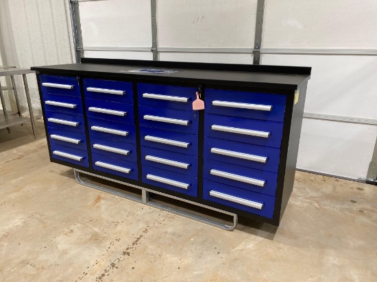 UNUSED 2022 STEELMAN...7 FT WORK BENCH 20 DRAWERS 87X23X39 IN DRAWERS LOCK AND HAVE ANTI SLIP INNERS