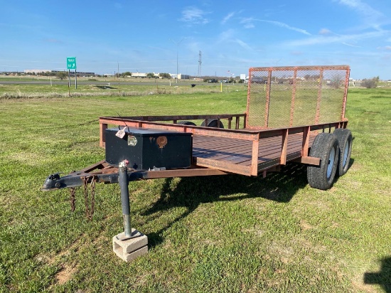 12 1/2 LONG 78 WIDE UTILITY TRAILER METAL FLOOR FOLD DOWN RAMP FRONT TOOL BOX GOOD TIRES 16" 5 LUG