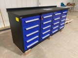 UNUSED 2022 STEELMAN 7FT 20 DRAWER WORK BENCH 87X23/39 INCH DRAWERS LOCK AND HAVE ANTI SLIP INNERS