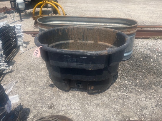 (2) WATER TROUGHS ONE GALVANIZED WATER TROUGH, 5.6'L X 2'W X 2'D ONE RUBBERMAID PLASTIC WATER