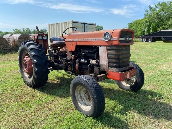 MASSEY FERGUSON 165 TRACTOR WITH DIESEL MOTOR HAS A SET OF REMOTES ON THE BACK 3,261 HOURS TIRES 50%