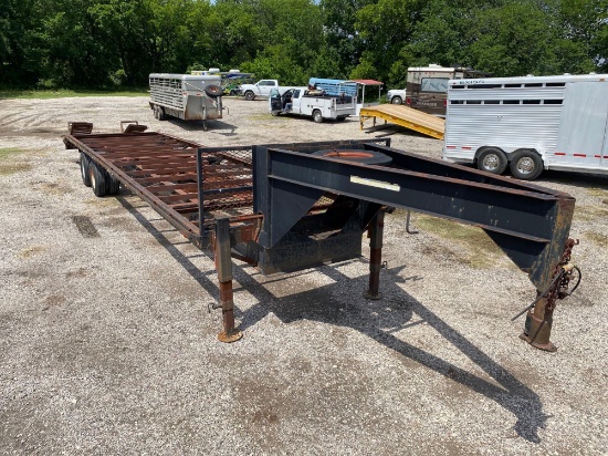 32' WITH 4' DOVE TAIL TANDEM DUAL TRAILER... 92" WIDE... HAS RAMPS... NEEDS FLOOR... BILL OF SALE ON