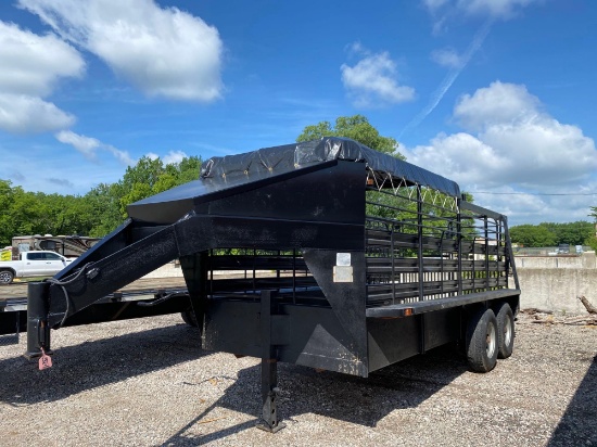 16' X 6' HALF TOP HOMEMADE STOCK TRAILER GOOD TIRES... NEW FLOOR... ONE CUT GATE... NEW TARP BILL OF