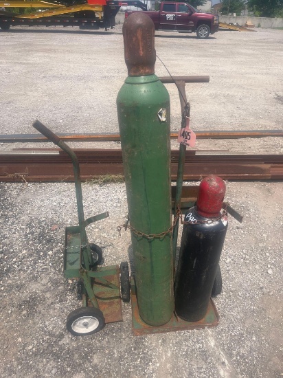 OXYGEN AND ACETYLENE BOTTLES WITH 2 BOTTLE DOLLIES