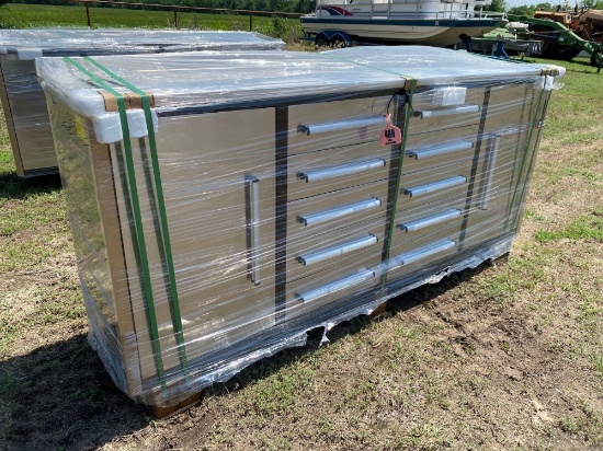 7' STEELMAN WORK BENCH... 10 DRAWERS... STAINLESS STEEL FACEPLATE 3 RAIL SLIDING... DRAWERS WITH LOC