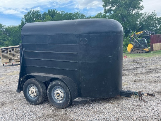 TWO HORSE BUMPER PULL TRAILER ENCLOSED FOR A TOOL TRAILER BACK RAMP, 2 AXLE TIRES 50% BILL OF SALE
