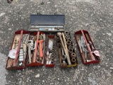 SOCKETS AND MISC WRENCHES AND A PIPE WRENCH