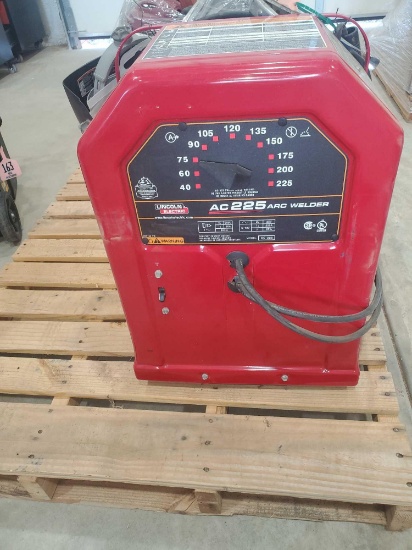 LINCOLN ELECTRIC AC 225 WELDER COMES WITH LEADS, APRON, AND AUTO DARKENING MILLER WELDING HOOD