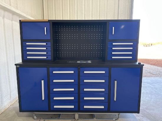 CHERRY INDUSTRIAL STEELMEAN TOOL CHEST 7 FT 18 DRAWERS STAINLESS STEEL WORKBENCH H 66.69 IN X W