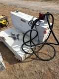 L-SHAPED FUEL TANK WITH PUMP AND HOSE IN GOOD CONDITION