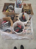 PALLET OF HAND TOOLS - IMPACT WRENCHES, GRINDERS, AC GAUGES...& VACUUM PUMP