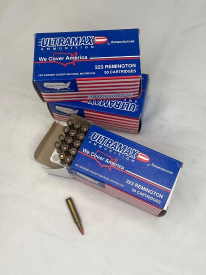 ULTRA MAX REMANUFACTURED 223 REM 55 GRAIN FULL METAL JACKET 50 CARTDRIGES