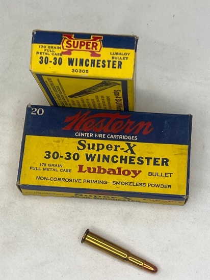 WESTERN 30-30 WINCHESTER 2 BOXES 170 GRAIN FULL METAL JACKET 20 CARTRIDGES ...