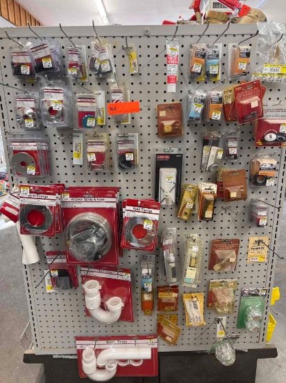 ASSORTMENT OF VALVE STEMS, PACKING STRING, FAUCET GREASE, SEAT & SPRINGS, FAUCET HOLE COVERS, ETC.