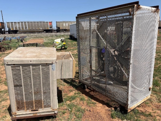 SWAMP COOLER AND 5 FT SHOP FAN