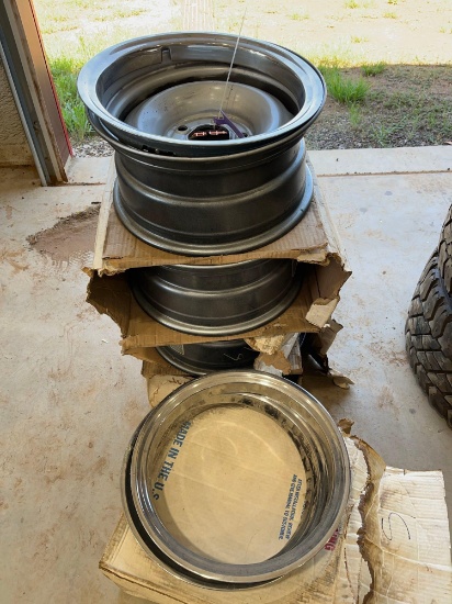 15X8 5 LUG STEEL RIMS WITH BEAUTY RINGS