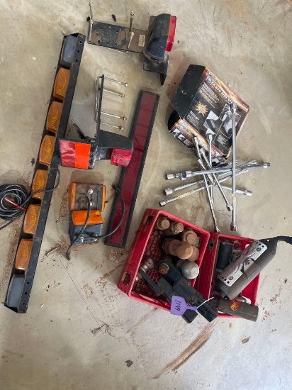 PALLET OF TRAILER PARTS AND HITCHES WITH BALLS