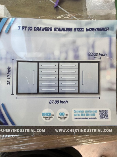 Serial No. S/N:25HKNY0376- (8) Product Name Work Bench Model 7FT-10D Certificate STAINLESS STEEL