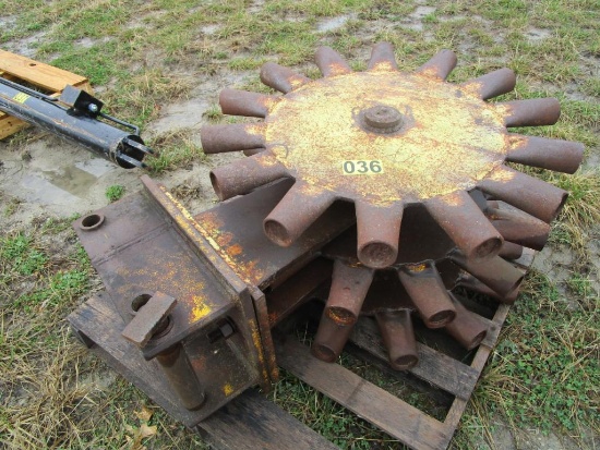 36" Rolling Trench Compactor for Excavator Mount Pins 14" Center x 10 1/2" Pin Size 1 5/8"