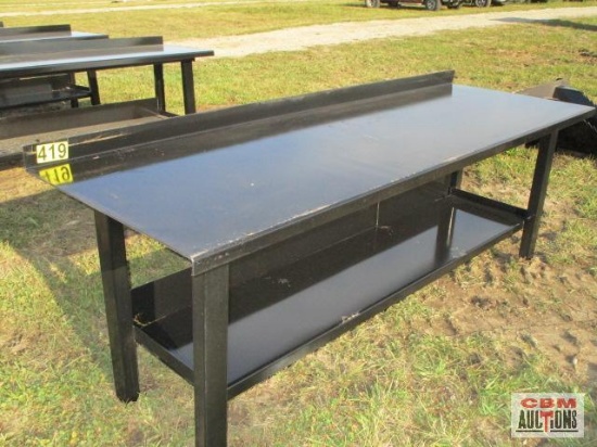 29"x 90" Steel Workbench With Lower Shelf Formed Front And Back Stop Weighs #340