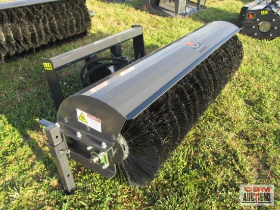 New 72" Wolverine Skid Steer Hydraulic Angle Broom With Hoses And Couplers