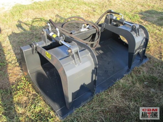 New 72" Wolverine Skid Steer Industrial Smooth Bottom Grapple Bucket Dual Cylinders With Hoses And