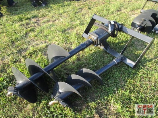 New Wolverine Skid Steer Hydraulic Post Hole Digger, 12" & 18" Augers With Hoses And Couplers