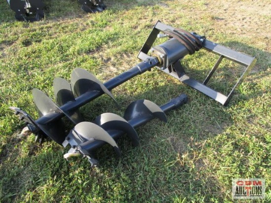New Wolverine Skid Steer Hydraulic Post Hole Digger, 12" & 18" Augers With Hoses And Couplers