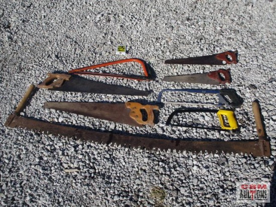 Vintage Antique Whipsaw Two Man Crosscut Logging Saw 4 Hand Wood Saws 2 Hacksaws 1 Tree Bow Saw
