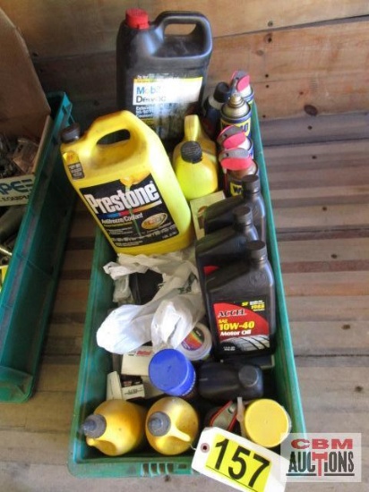Assorted Automotive Fluids, Oil Filters, Concrete Caulk, New Knee Pads, Spark Plugs - Tote NOT