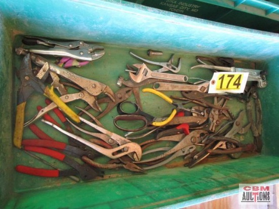 Assorted Pliers, Vise Grips, Cresent Wrenches - Tote NOT Included