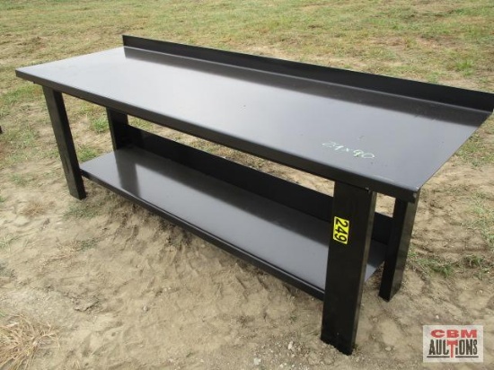 29"x 90" Steel Workbench With Lower Shelf Formed Front And Back Stop Weighs #340