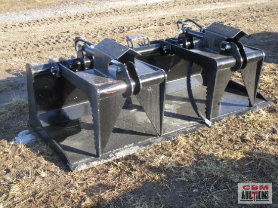 78" Skid Steer Industrial Flat Bottom Grapple Bucket With Dual Cylinders With Hoses Weighs #765