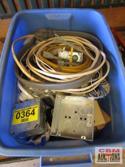 Tote Of Misc Electrical Supplies, Wire, Boxes, Plugs And Etc......
