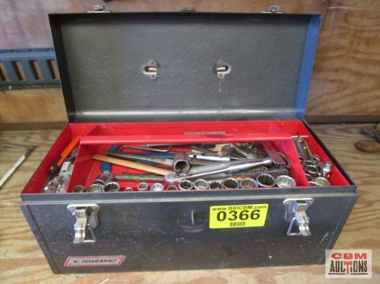 Powr-Kraft Steel Tool Box With Snap- On Ratchet and Mixed Brands Of Sockets And Misc Hand Tools...