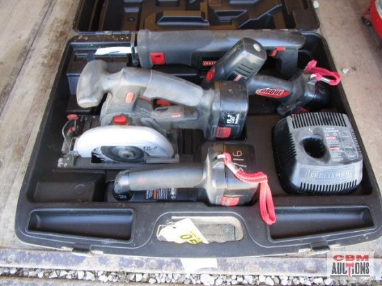 Craftsman Cordless Tool Set 19.2v in Case with Florescent Light, 5 1/2" Trim Saw, 1/2" Drill/Driver,
