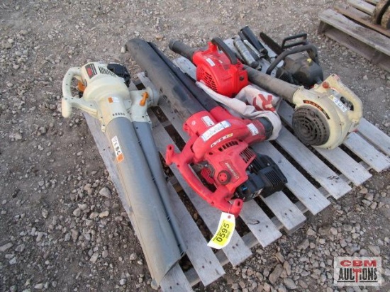 Pallet of Assorted Blowers, Ryobi, Shindaiwa, Shred n' Vac and Craftsman Chain Saw, Greese Guns